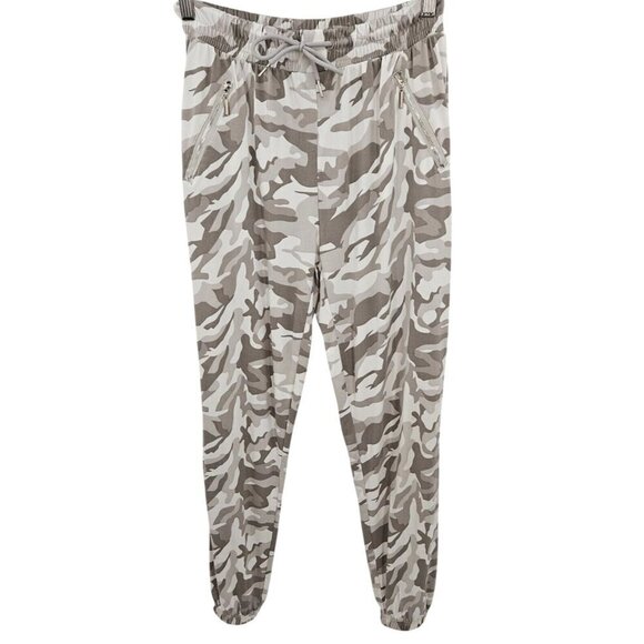 Indero Jogger Taper Pant Women SZ L / XL Soft Elastic Zip Pockets Grey Camo NEW - Picture 1 of 10